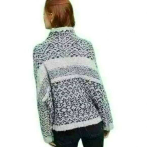 Moth Solita Women's Large Gray Black Wool & Alpaca Funnel Neck Oversize Sweater - Picture 3 of 10